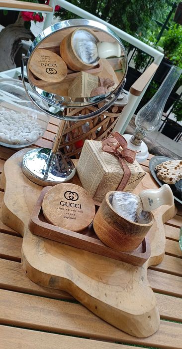 Set sapun barbierit de lux, sapun pasta + cutie din lemn mango