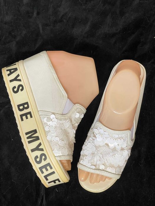 Saboti albi piele paiete platforme vara