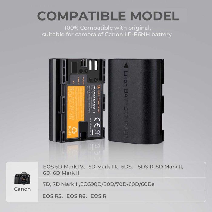 Комплект 2 батерии LP-E6NH + зарядно K&F Concept