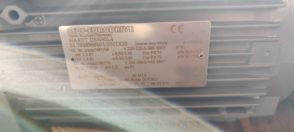 Motor electric trifazat cu reductor, 1.5kW, 58rpm, 380V