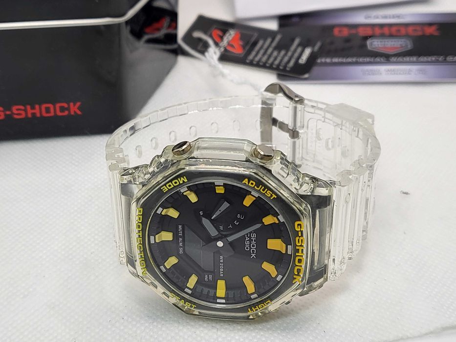 Ceas Sport Casio g shock ga 2100 Transparent jellyfish Skeleton yellow, Nou,Garantie 2 ani