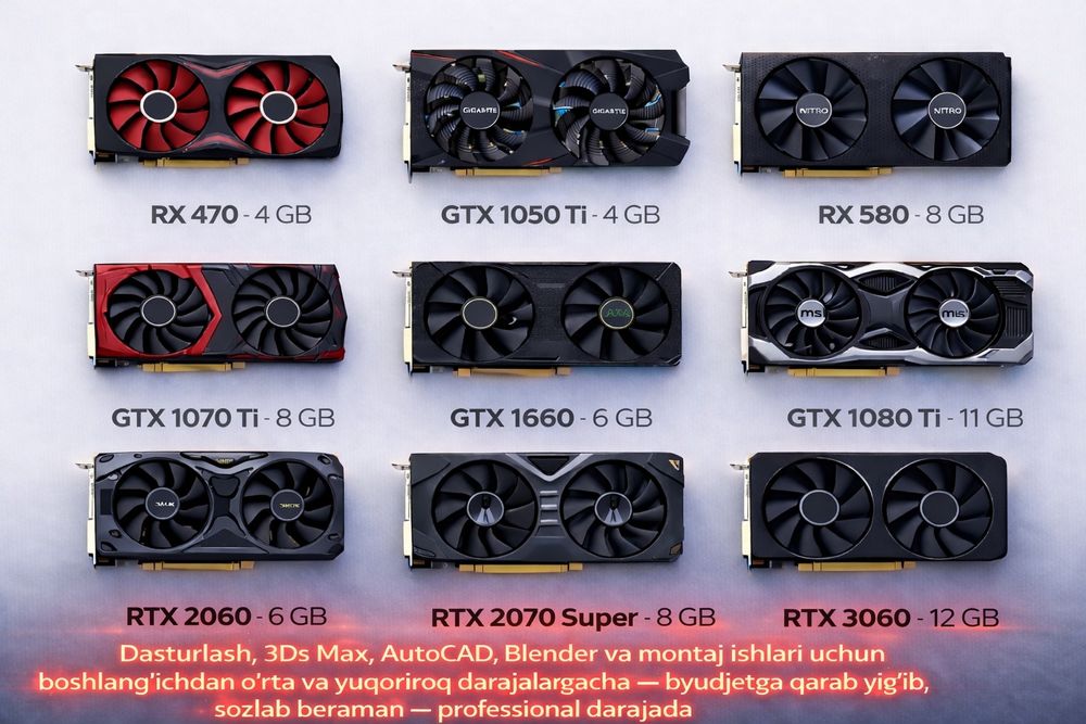 Dasturlash, 3D, Montaj va Dizayn uchun PC yig‘ib beraman