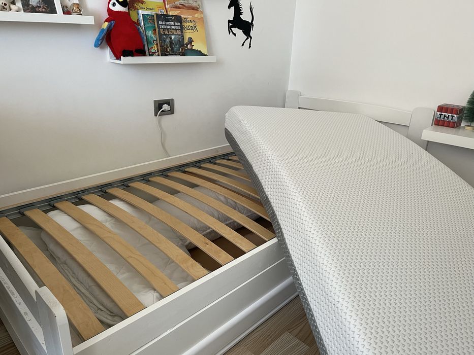 Pat pentru copii, cu saltea 204x100 cm , Alb