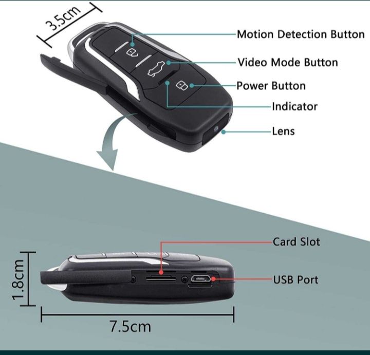 Скрита камера в ключ за автомобил с нощно виждане FULL HD /SK055/