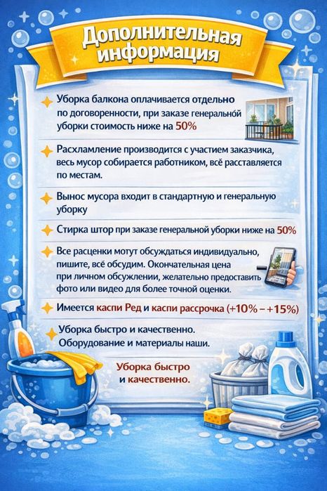 Клининг уборка  и химчистка любой сложности