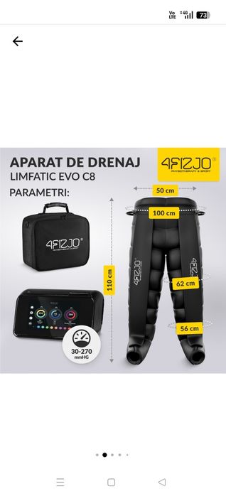 Aparat de drenaj limfatic, 4FIZJO, AIR COMPRESSION THERAPY SYSTEM EVO C8, 6 programe, 8 camere