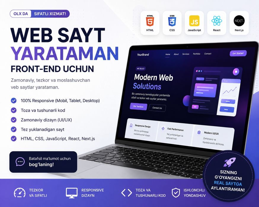 Zamonaviy Web Sayt Yarataman!
