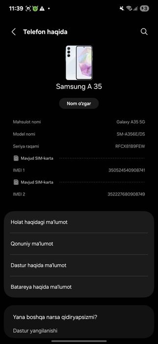 Samsung A 35 sotiladi
