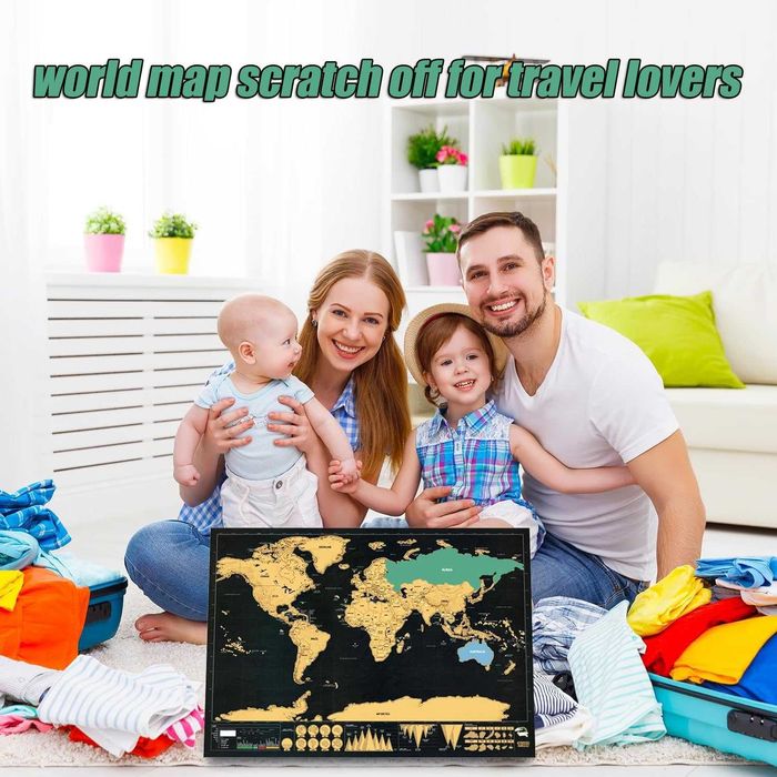 Harta lumii de razuit XXL pentru exploratori si calatori 82 x 59 cm