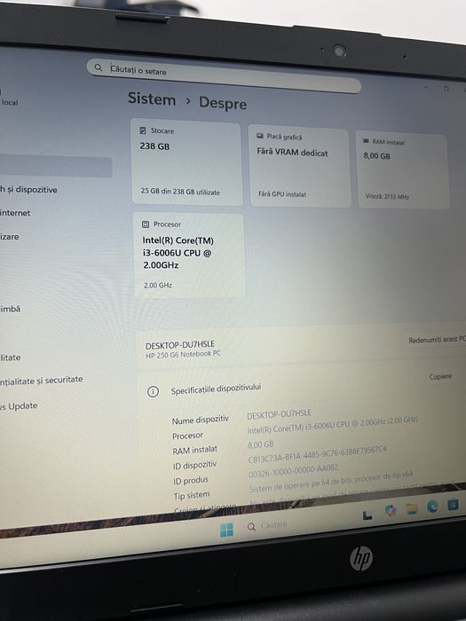 Laptop HP 250 G6 intel core i3-6006U