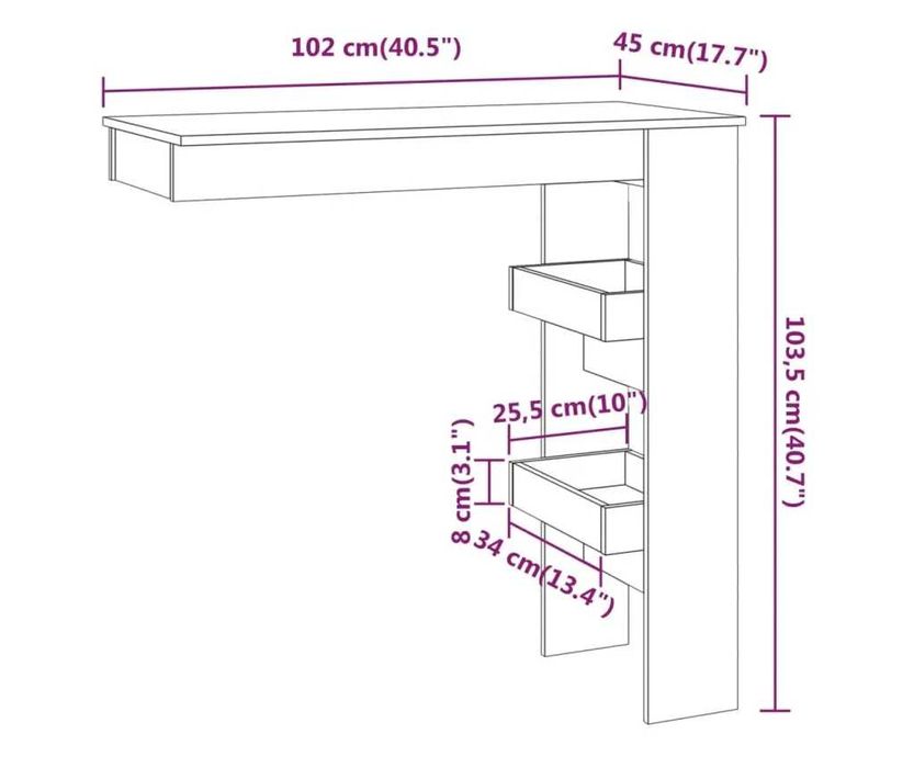 Masă bar de perete, alb, 102x45x103,5 cm