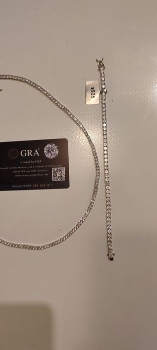 Set lant si bratara tenis argint 925 cu moissanite certificat, unisex