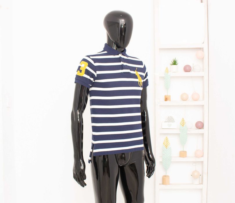 Polo RALPH LAUREN оригинална мъжка тениска синьо райе с яка S