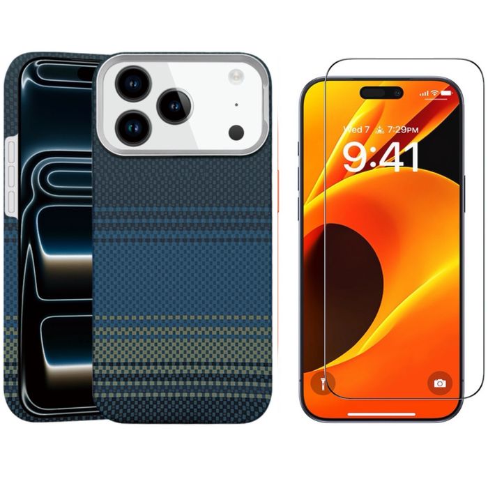 Iphone 17 PRO 17 PRO MAX Husa Super Slim Carbon Aramida + Folie Sticla Shock Safe