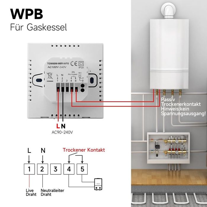 Termostat WiFi centrală gaz Tuya smart programabil TGW60W-WPB