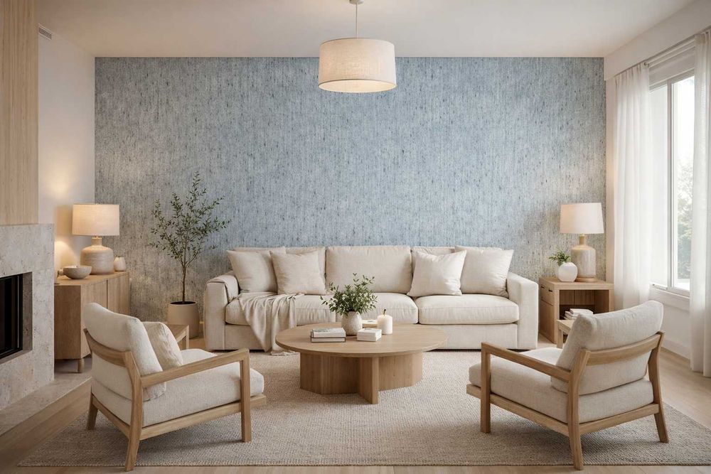 Tapet lână naturală albastru-gri, textură țesută vertical