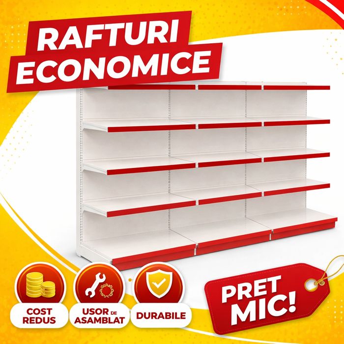 Rafturi metalice magazin 220x90 cm, 5 polițe rezistente, raft sup
