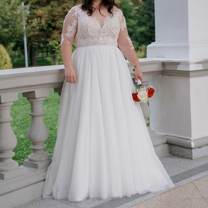 Rochie mireasa cu maneca lunga 3/4, 3 sfert, rochita lunga marime mare