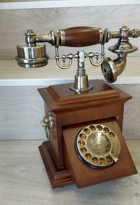 Нов Дървен Ретро Телефон с Шайба Работещ Аналогов