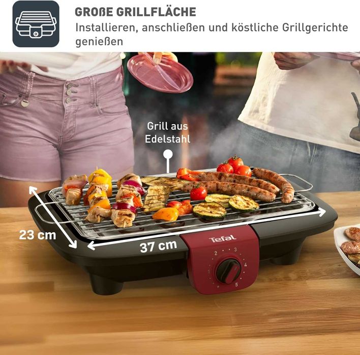 ПРОМО Нова 2г Гаранция Мощна Електрическа Скара Tefal EasyGrill Red BG90E5, 2300W