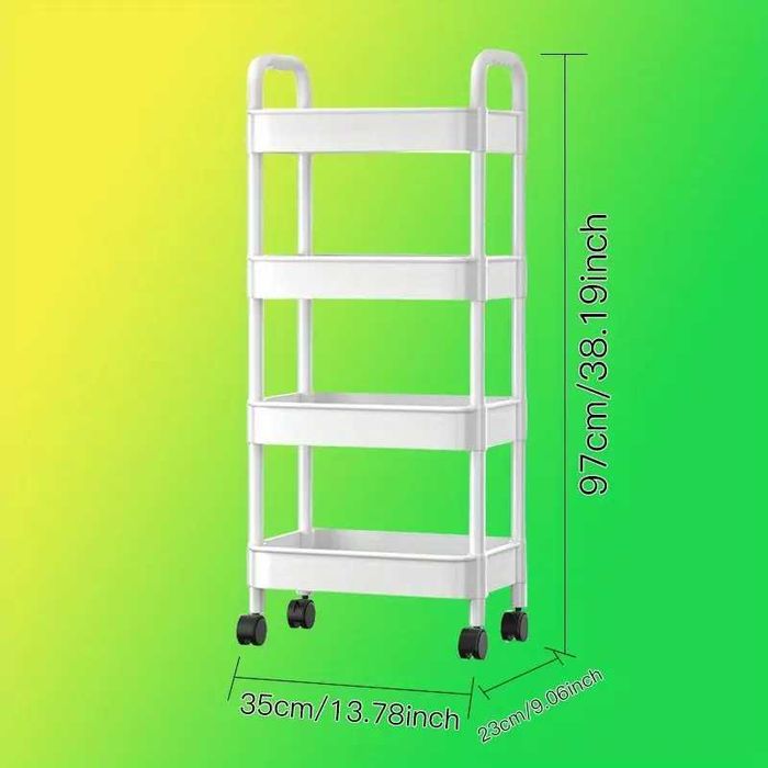 Carucior Raft Depozitare  cu 4 Niveluri  Roti 360  37x22x95cm Negru