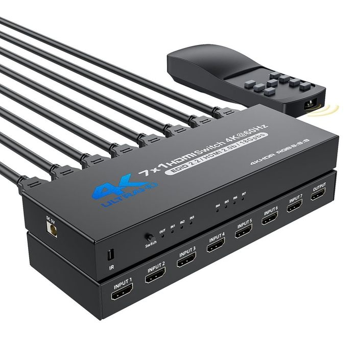 Switch HDMI 2.0 7-in-1 4K 60Hz HDR cu Telecomandă – HDCP 2.2