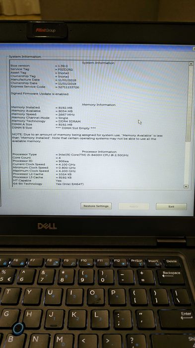 Laptop DELL 5491 (Intel i5-8400H, 8GB RAM, SSD 256GB)
