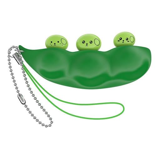 Set patru jucarii antistres pastaie de mazare, breloc, 6.5 cm, verde