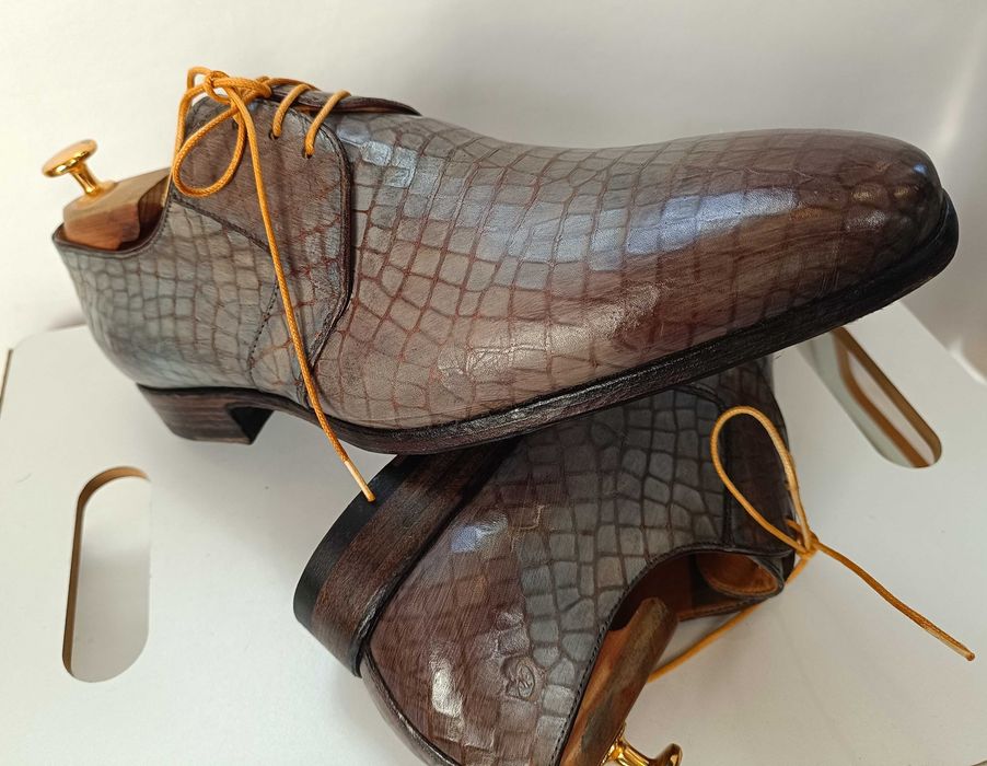 Pantofi de lux 433.5 44 44.5 Greve NOI lucrati manual piele embosata