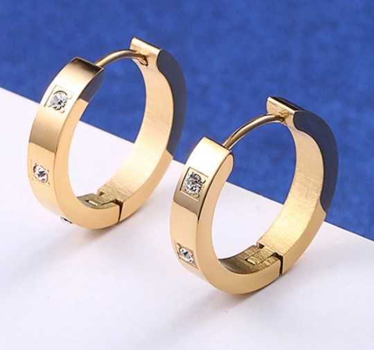 Позлатени обеци халки от стомана с цирконий