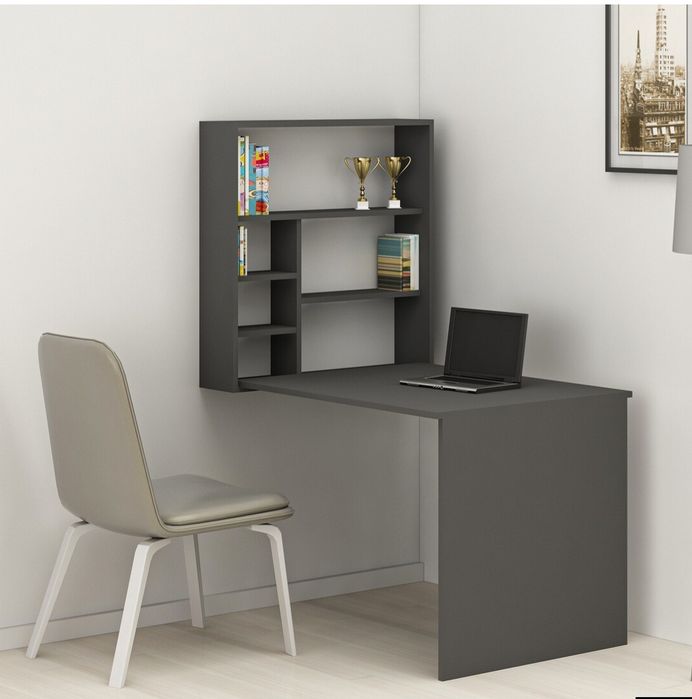 Birou cu raft de perete gri antracit