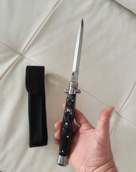Briceag Italian 34cm negru, cuțit cu buton automat + husa, sigilat