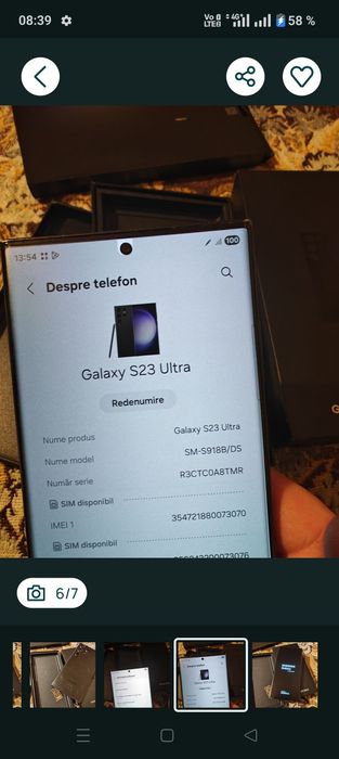 Samsung S23 model 12/256 GB ușor crapat capac spate vezi poze.