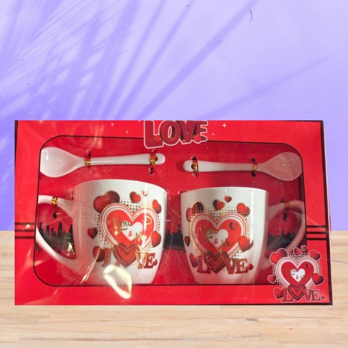 Комплект чаши с лъжички Свети Валентин Сърца Подарък