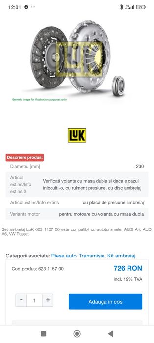 Vând un set de ambreiaj.pentru motoare  VW și Audi