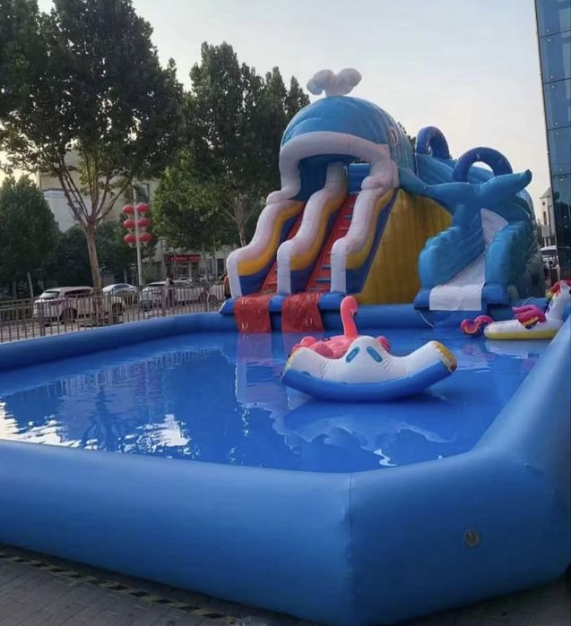 Бассеин с Водными горками и батут надувной