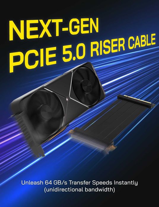 Cablu extensie 30cm PCIe 5.0 X16 GPU Riser placa video,unghi 90/180 RX RTX lățime de bandă 128 GB/s,pentru GPU-uri RTX 50/40 și RX 9000/7000
