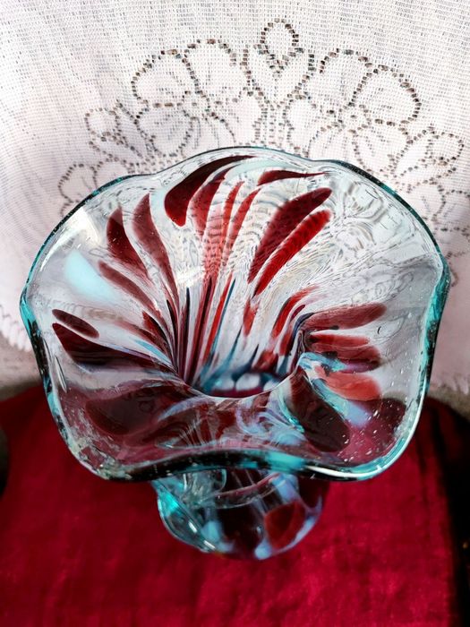 Ваза цветочная цветное стекло чешская, период СССР