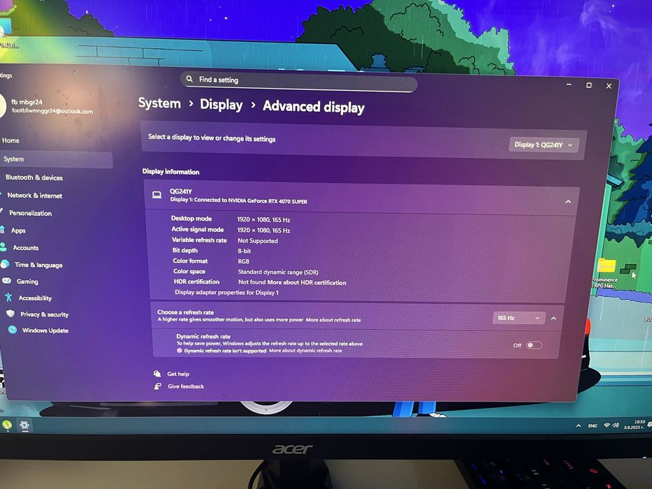 Монитор Acer 165hz 1ms