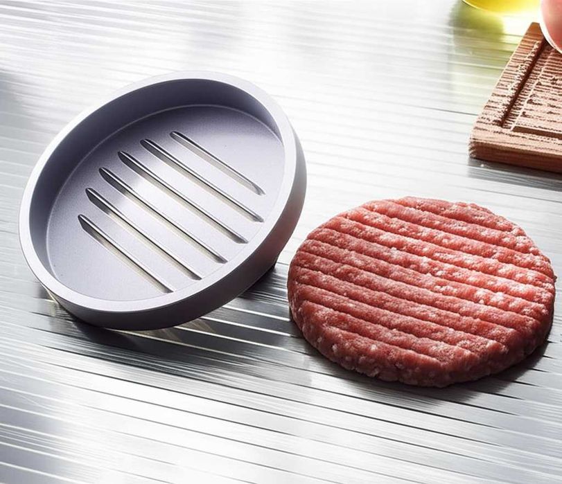 Presa hamburger aluminiu 11 x 8 cm forma burgeri cu maner ergonomic
