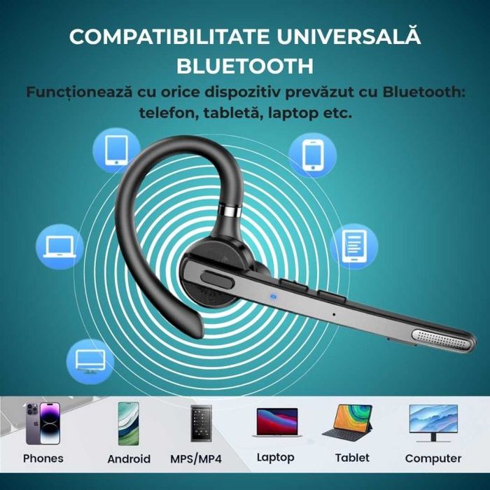 Casca Bluetooth CerCip G9, Autonomie baterie 15 ore, Carcasa de incarcare, Anulare zgomot, Sunet HD