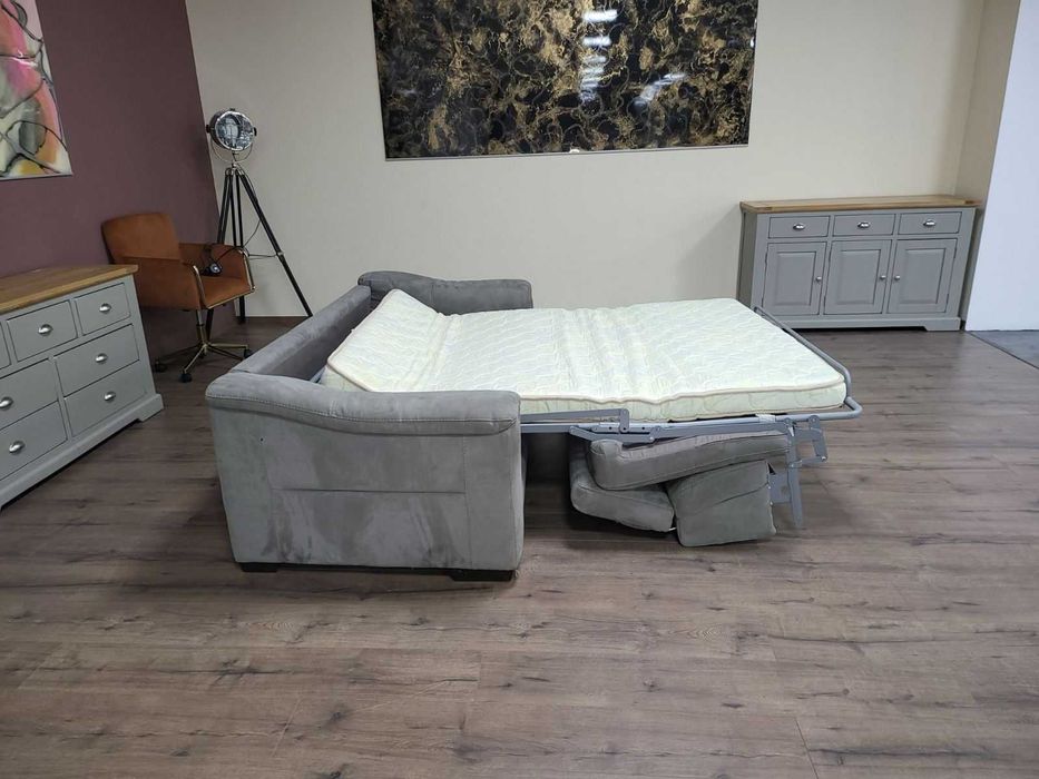 Светло сив диван тройка от плат с функция сън