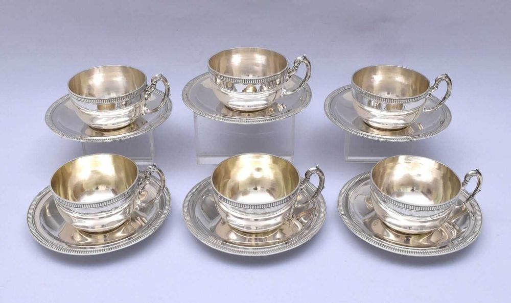 Set 6 cești cu farfurioare ARGINT MASIV 915 Spaniol | 787g | Vintage de lux