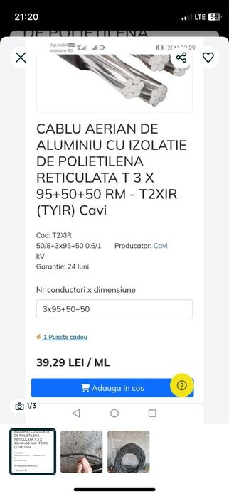 Cablu/ branșament stâlp casă de vânzare