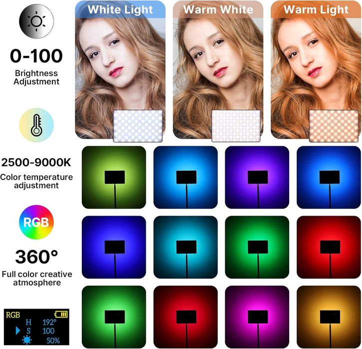 ULANZI LT003 RGB видео лампа с вградена батерия 8000mAh и USB зарядно