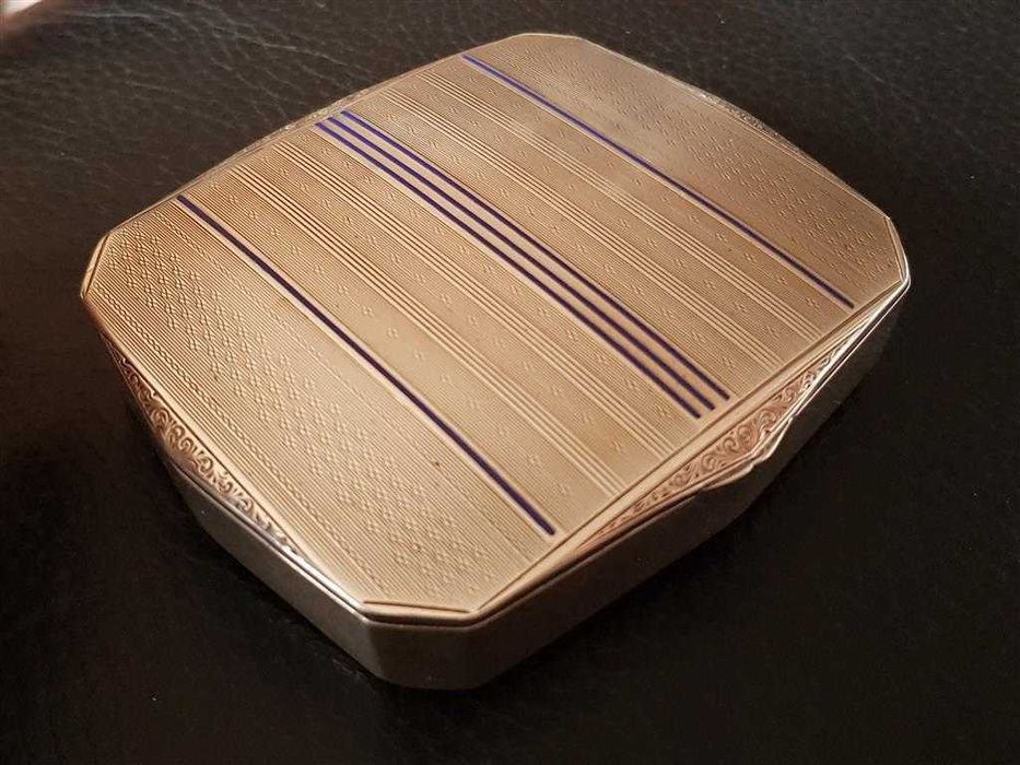 Сребърна с емайл сребро Арт Деко табакера с кутия сребро