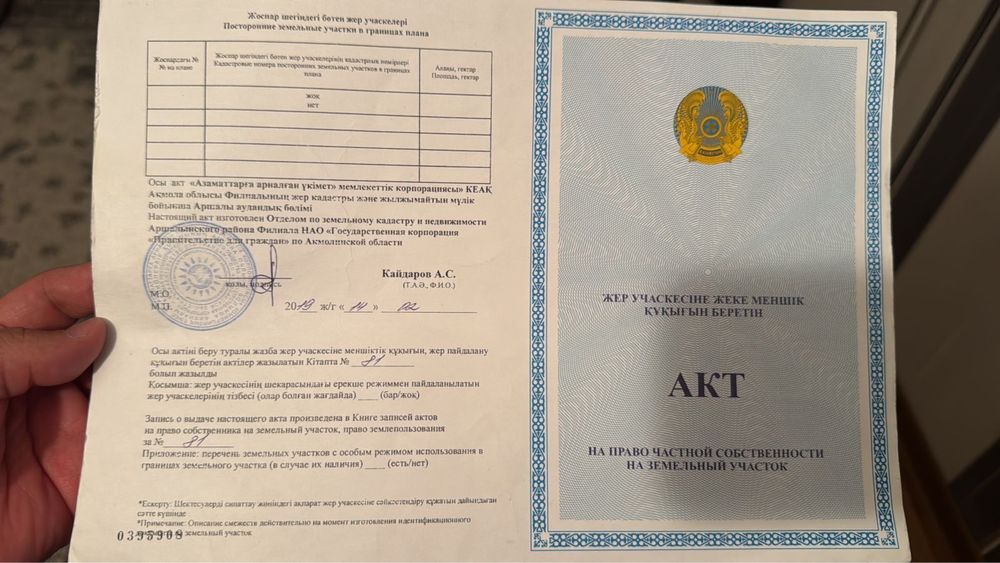 Земельный участок п.Аршалы