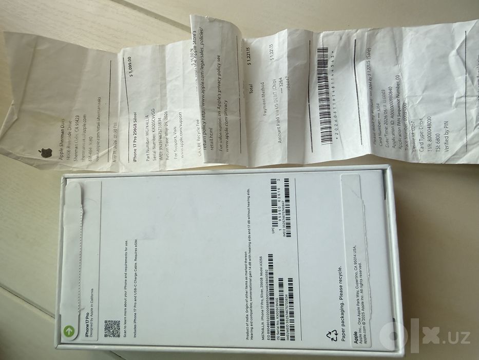 Iphone 17 Silver 256gb НОВЫЙ, с Америки, есть чек от Apple store.IMEI