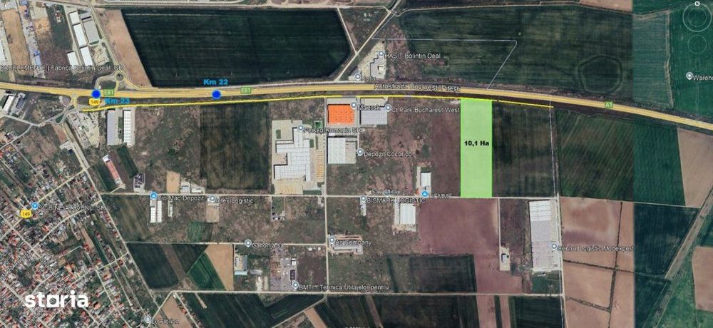 Teren 10,1 Ha cu deschidere 218 ml  la A1 - km 22