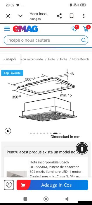 Hota incorporabila Bosch DHL555BM, Putere de absorbtie 604 m